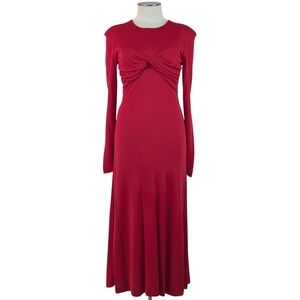 FARM Rio Midi Dress Twisted Cup Long Sleeve  Fitted Gently Flare Skirt Red S NWT